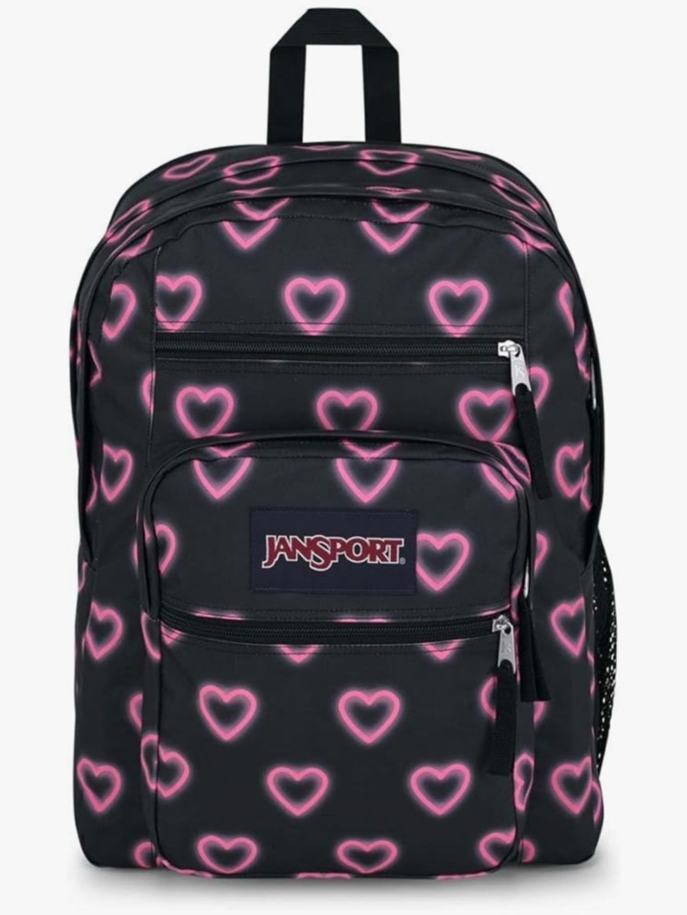 JanSport Big Student 17.5" Backpack, Happy Hearts, 15” Laptop Sleeve, Black,NEW!